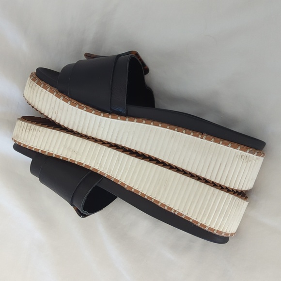 Joie Lyla Black Leather Platform Slide Sandals with Tortoise Buckle - Size 7.5 - Picture 4 of 12